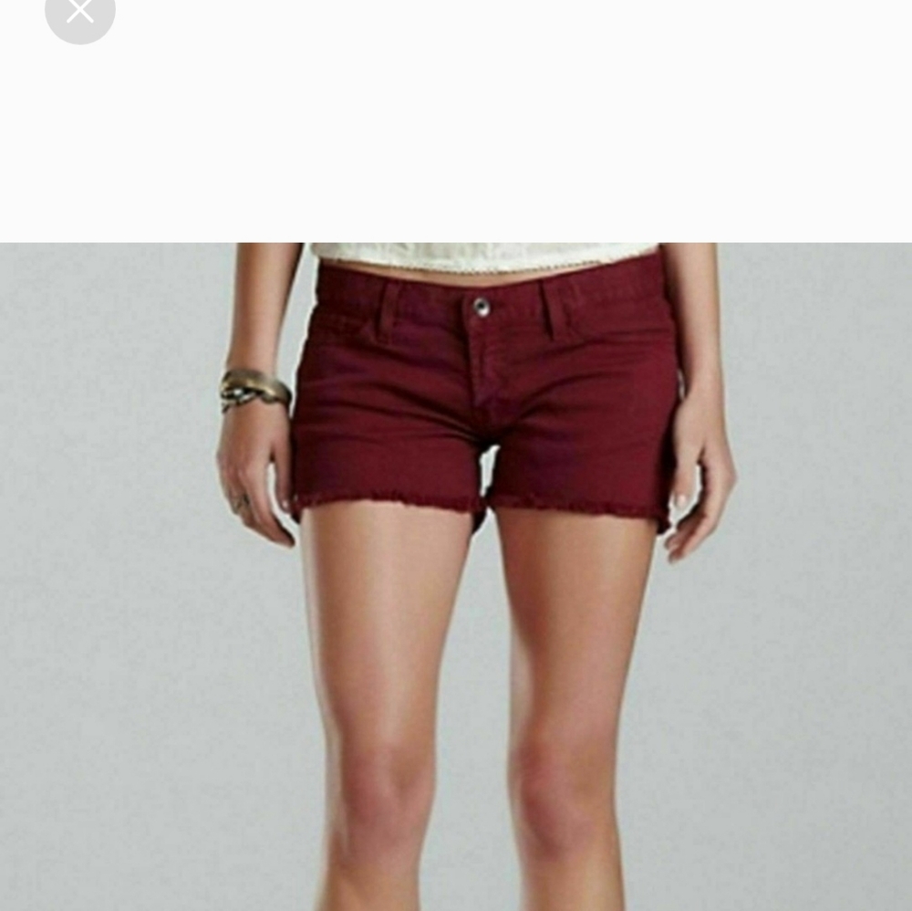 Lucky Brand 8 Denim Jean Riley Short Low Rise Maroon Red Cut Off Fray